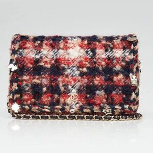 Chanel Red Multicolor Tweed Charms WOC Clutch Bag